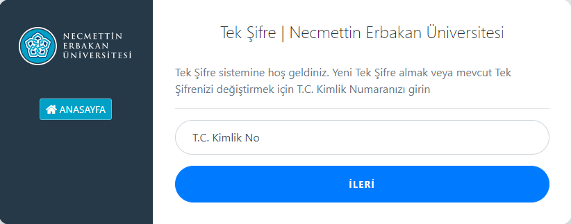 Tek Şifre Necmettin Erbakan Üniversitesi